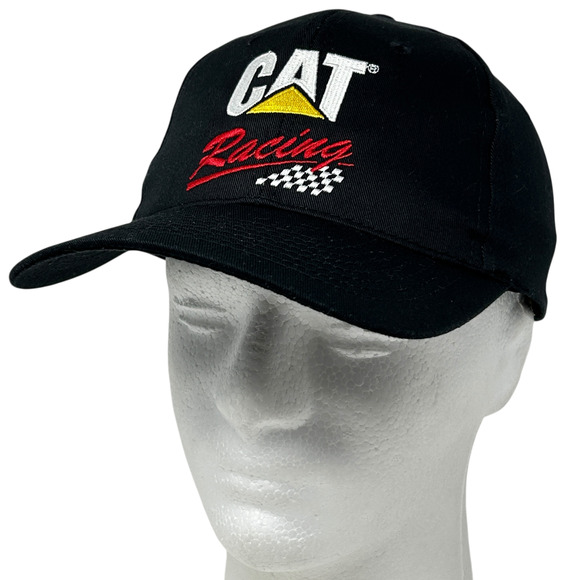 Vintage 90s CAT Racing NASCAR Hat Cap Caterpillar Auto Racing Snapback Black - Picture 1 of 9